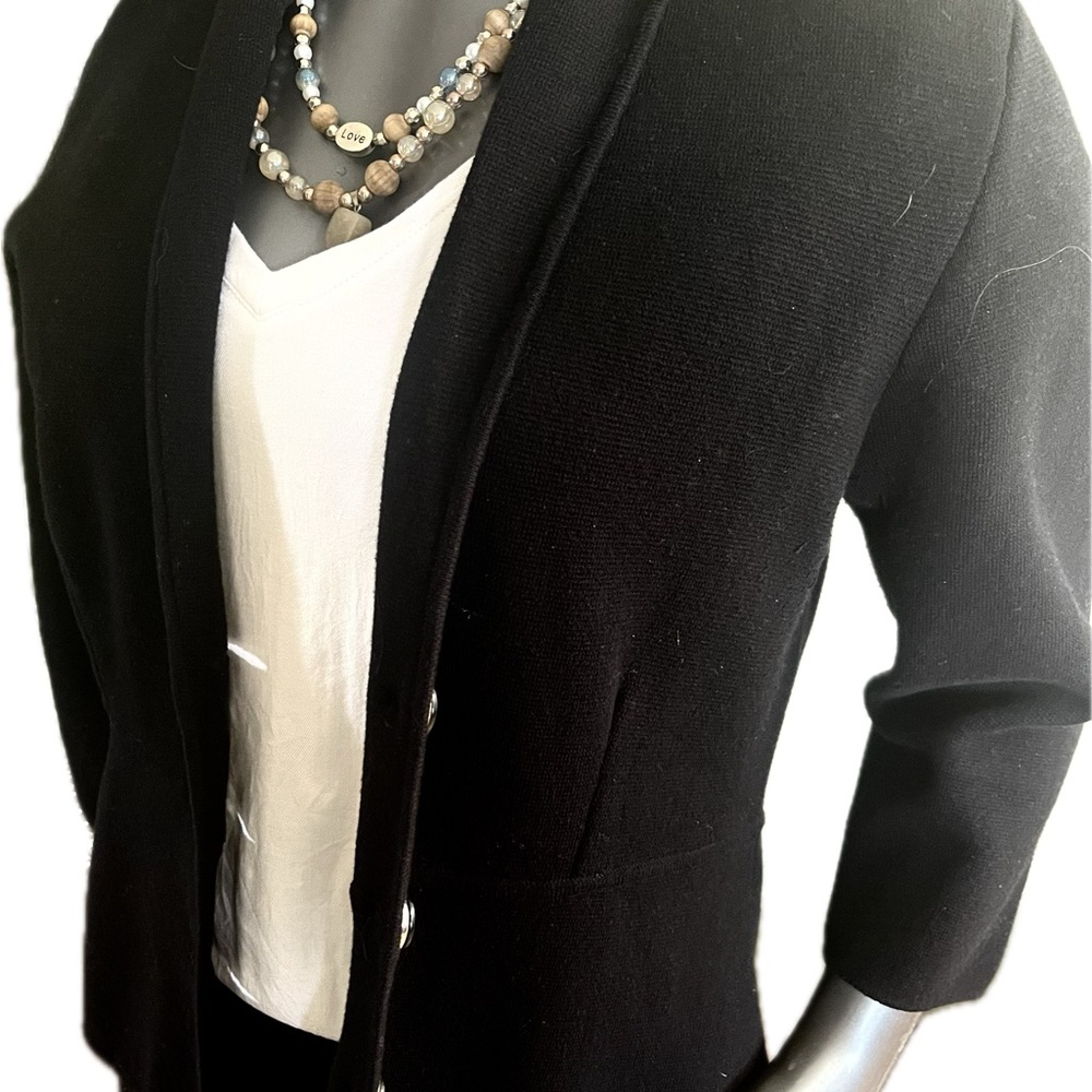 Alfani Black Open-Front Knit Blazer 3/4 Sleeves